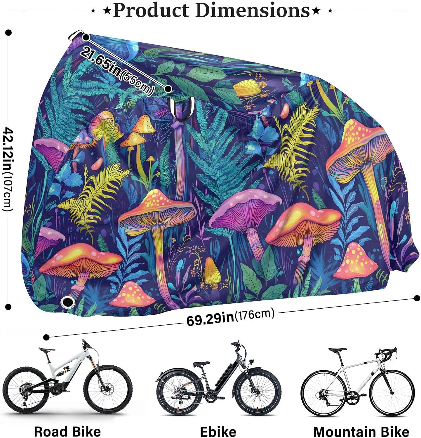 ALAZA Fantasy Mushroom Bike Cover Waterproof Outdoor Ebike Bicycle Covers Tarp Protection for 1/2 Bikes, Sun UV Dust Wind Proof