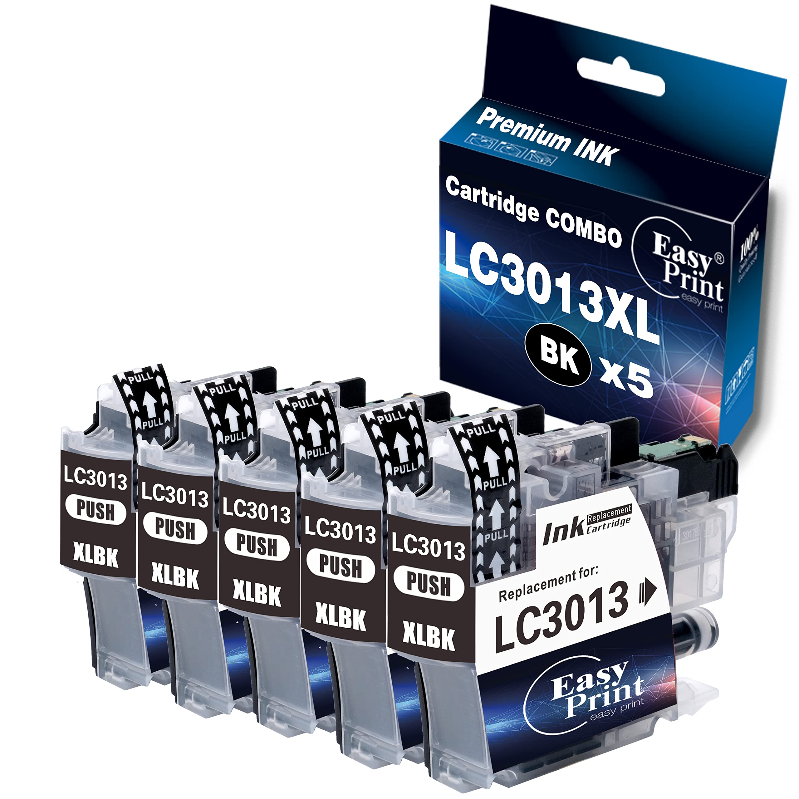 EASYPRINT (5X Black Pack) Compatible 3013xl LC3011 Ink Cartridge Replacement for Brother LC3013 LC3013lx LC3013xxl LC3011 LC3013BK LC3011BK Used for