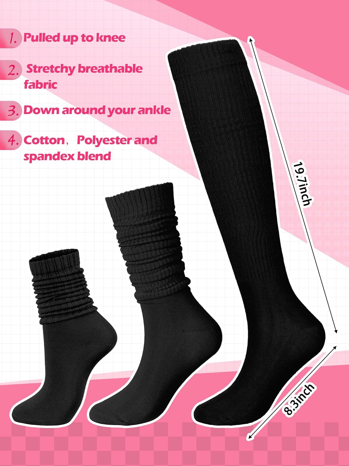 12 Pairs Women Knee High Socks Bulk Colorful Winter Cotton Slouch Scrunch Stacked Long Boot Socks for Women Girls - Image 4