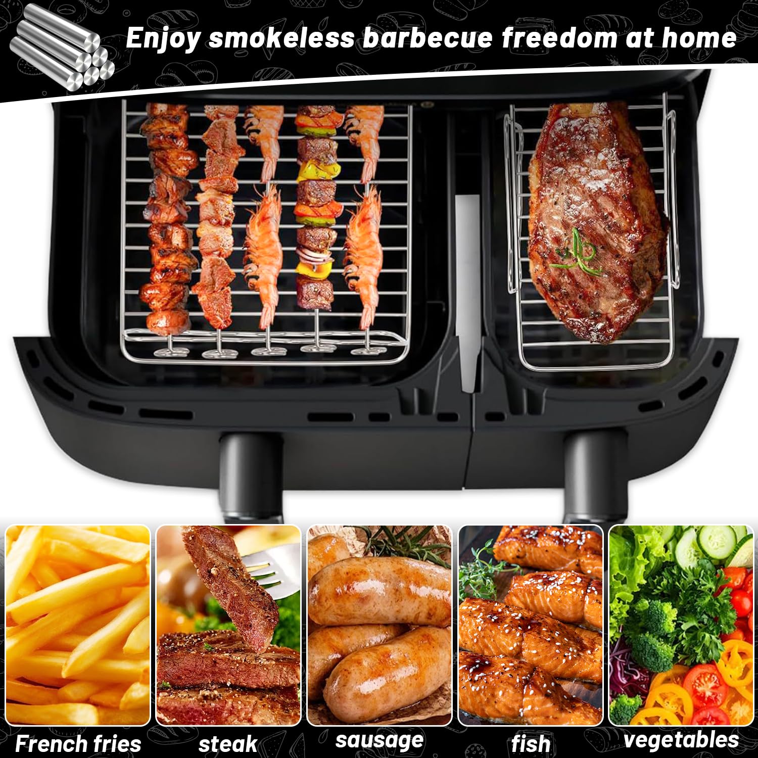 Tefal Accessori friggitrice ad aria calda – Accessori Airfryer per Tefal EY942B Dual Easy Fry XXL 11L (6,5/4,5L), 24 pezzi Air Fryer Accessories – Stampo in silicone per grigliate, carta da forno