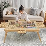 Puzzle Table 1500 Pieces Wooden Puzzle Board with Legs, 34.3”x 26.5” Jigsaw Board with 4 Drawers and Cover, Foldable Leg Jigsaw Table for Adults Natural