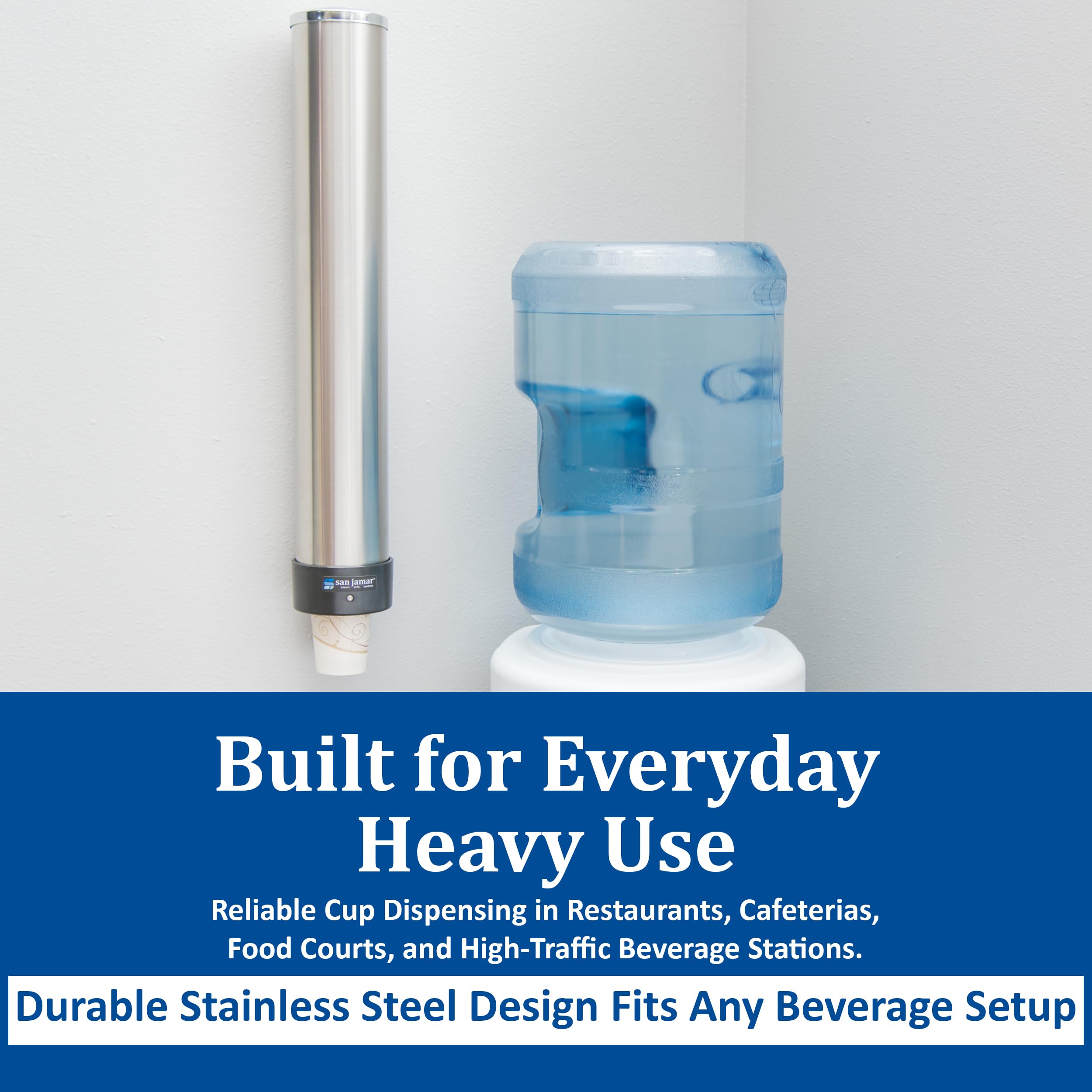 San Jamar C3200P Edelstahl Getränkebecher zum Herausziehen, Bechergröße, 177-300 mL, Rand Durchmesser 56-81 mm, Rohrlänge 597 cm