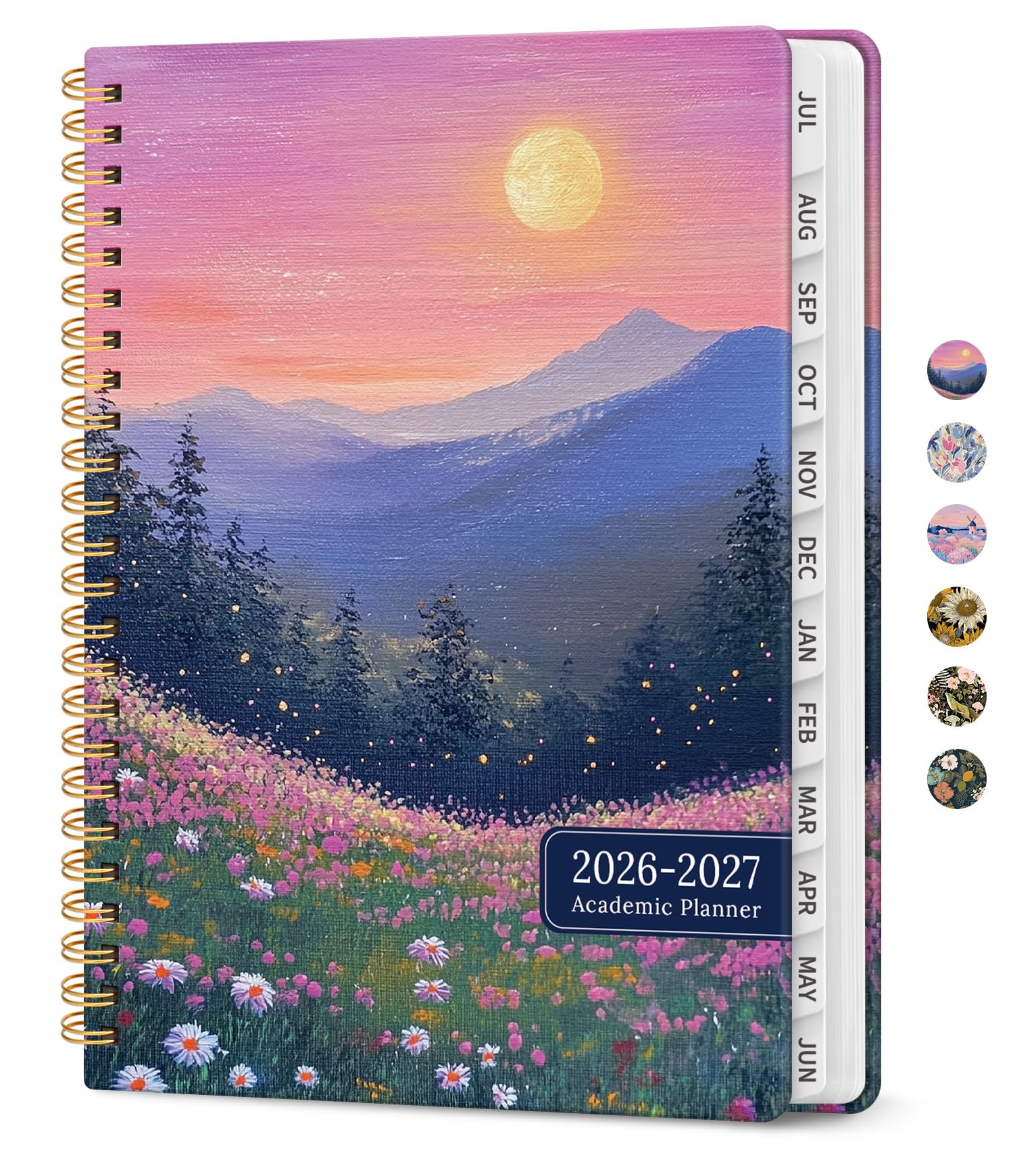 Taja Academic Planner 2026–2027 Spiral Hardcover Agenda Notebook (6.3"x8.5", Twilight Bloom) | USA Import for Students & Teachers - main product image