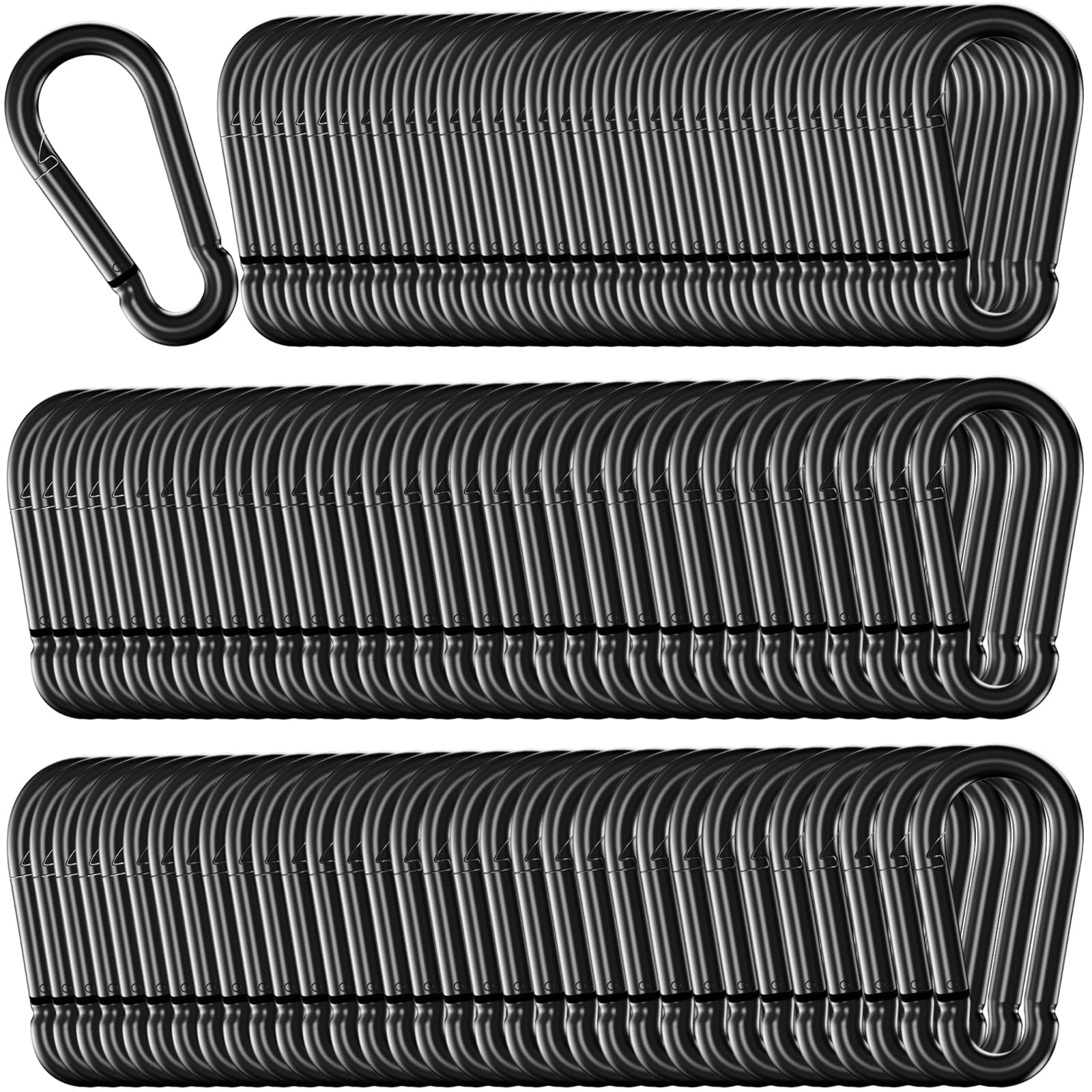 Photo 1 of 100 Pack 2" Spring Snap Hook Carabiners, M5 Galvanized Steel Black Small Carabiner Clip, Keychain Clip, Quick Link Key Chain for Hammock Swing Set Outdoor Travel, Camping, Fishing, Hiking