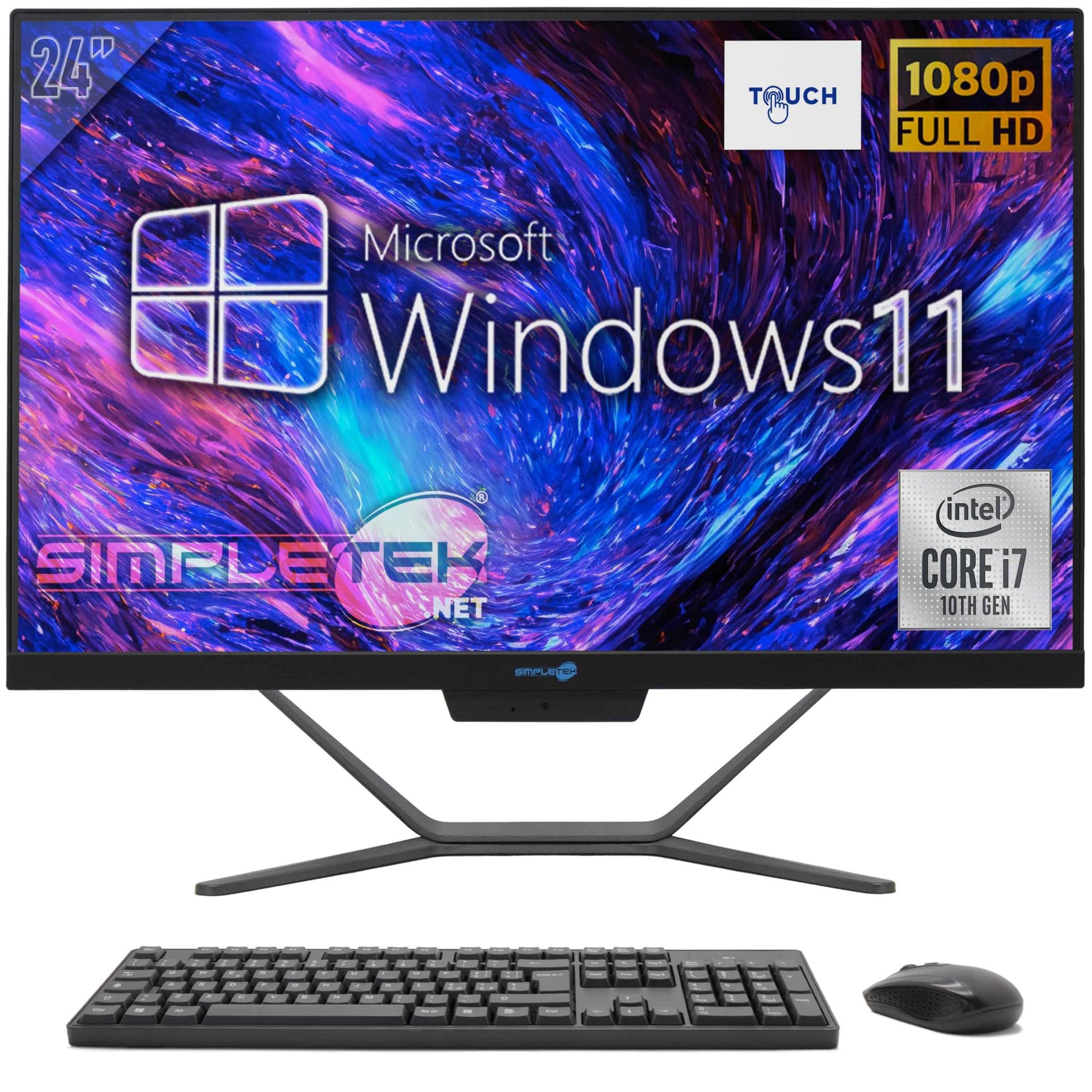 SIMPLETEK - Komputer All in One 24" Full HD Touch Core i7 10th GEN | Windows 11 | 4GB RAM - SSD 120GB | Wbudowana kamera internetowa 2K WiFi HDMI Seryjny RS232