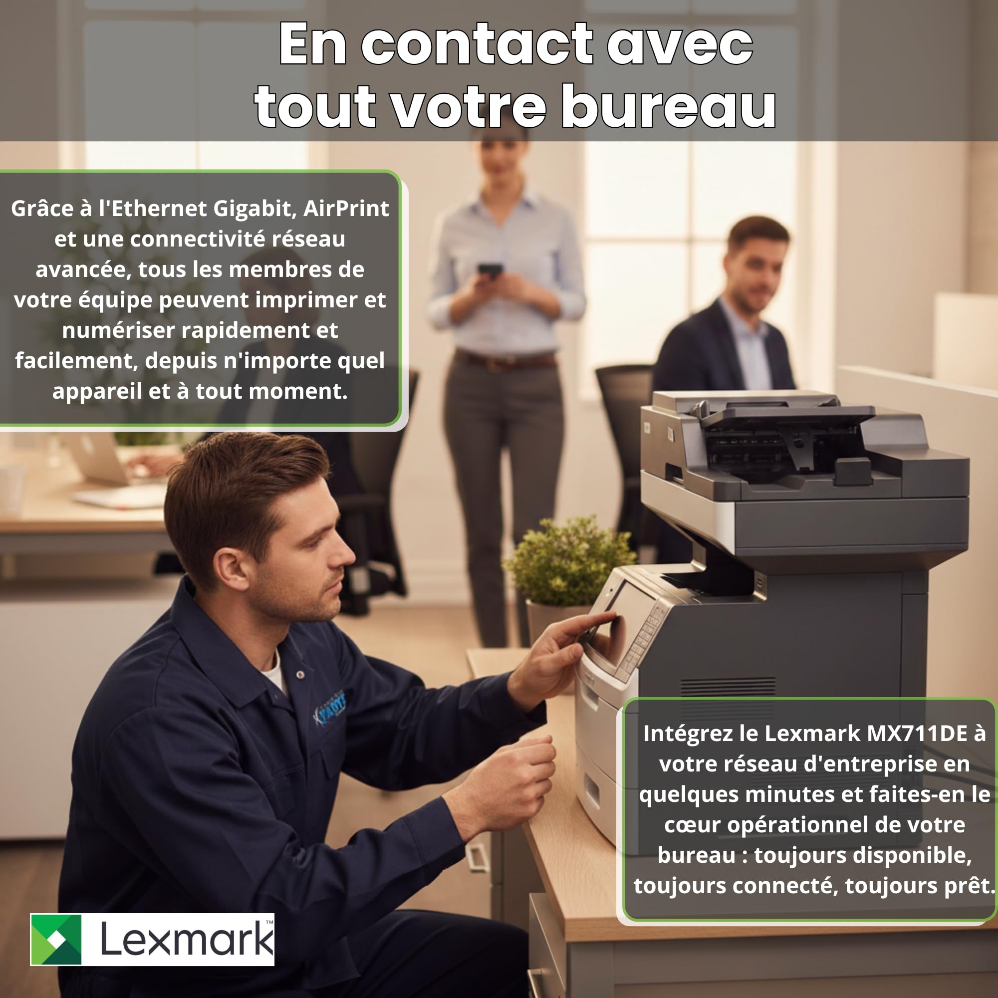Lexmark MX711de Imprimante Multifonction Laser Monochrome A4 Noir et Blanc 70 ppm Recto Verso Fax Ethernet