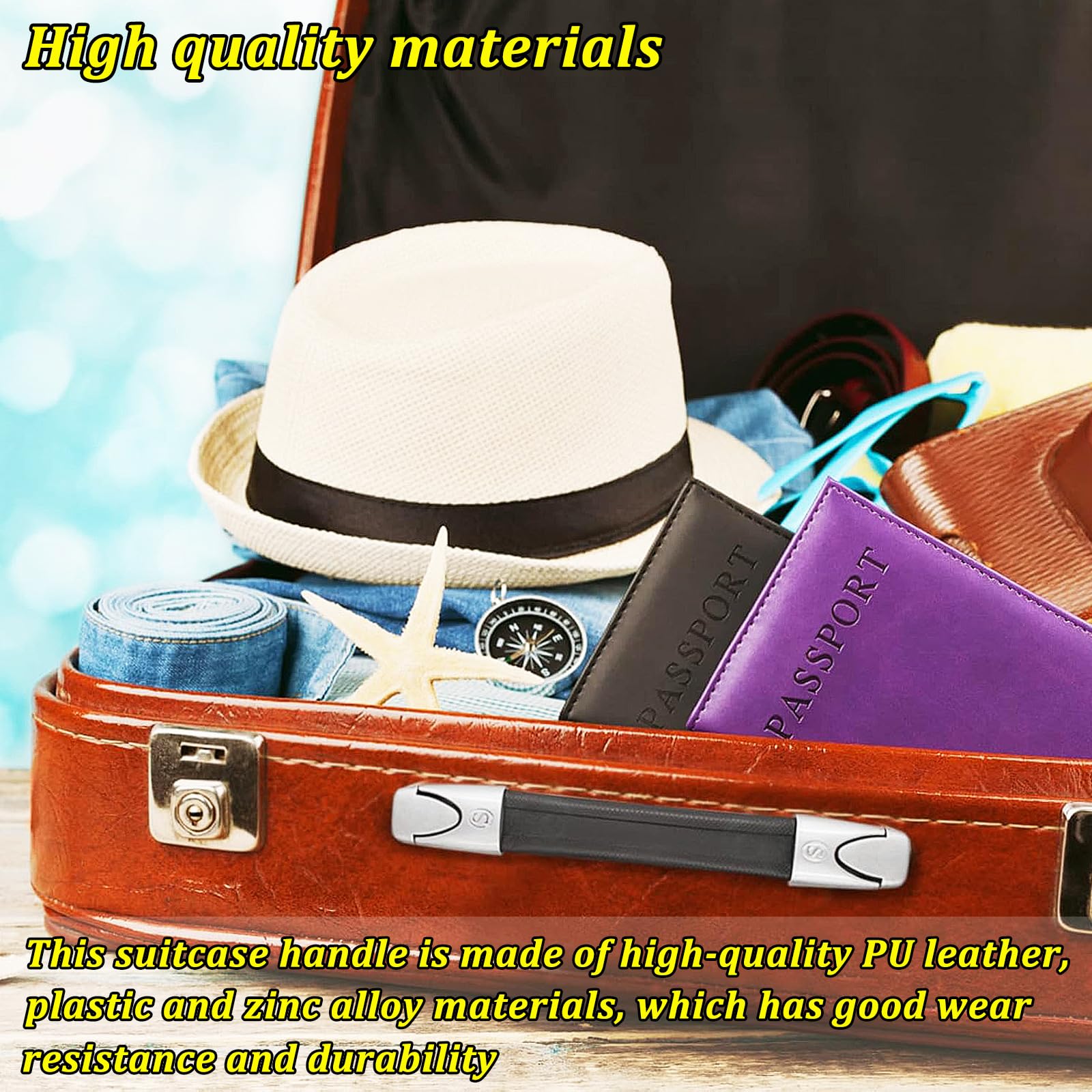 2 Maniglie Per Valigie In Plastica E PU - 23 Cm, Nero E Argento, Con Viti E Rondelle - Foto 4