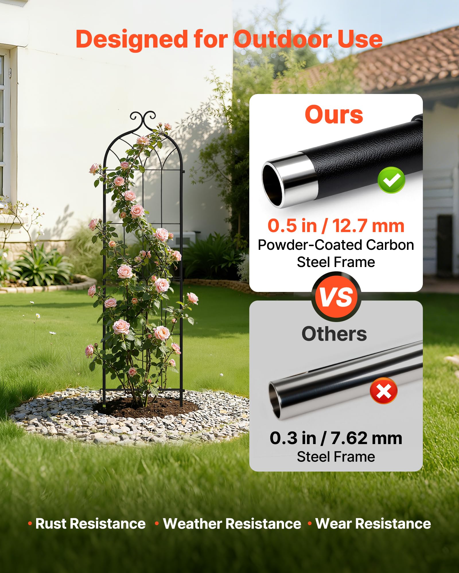 VEVOR Enrejado Metálico para Jardín, 152 x 40,5 cm, Celosías de Jardín, Conjunto de 4 Piezas, Soporte para Plantas Trepadoras, con Estacas, Acero al Carbono, Decoración, para Verduras Flores, Negro