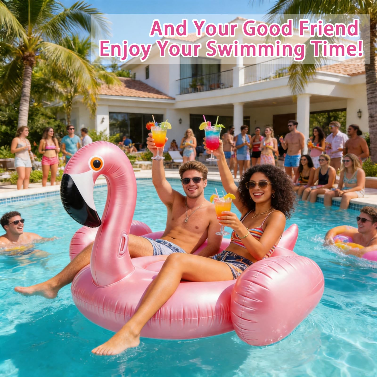 POPOYU Galleggiante per piscina con fenicottero rosa, gonfiabili per piscina, gonfiabili per adulti, piscina gonfiabile, galleggiante gigante con fenicottero per piscina, decorazioni per feste in