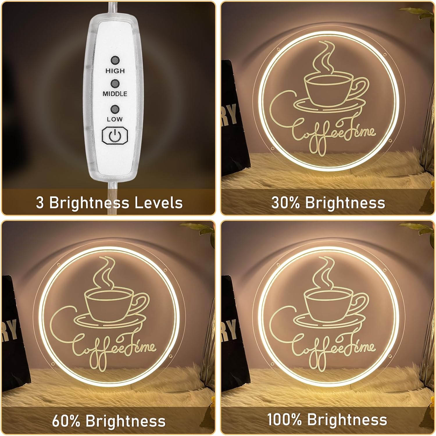 Coffee Sign Coffee Bar Neon Sign for Wall Decor Dimmable LED Sign for Cafe Shop USB Powered Light up Sign for Cafe Station Kitchen Business Stores Art Signs Decor Birthday Christmas Gift