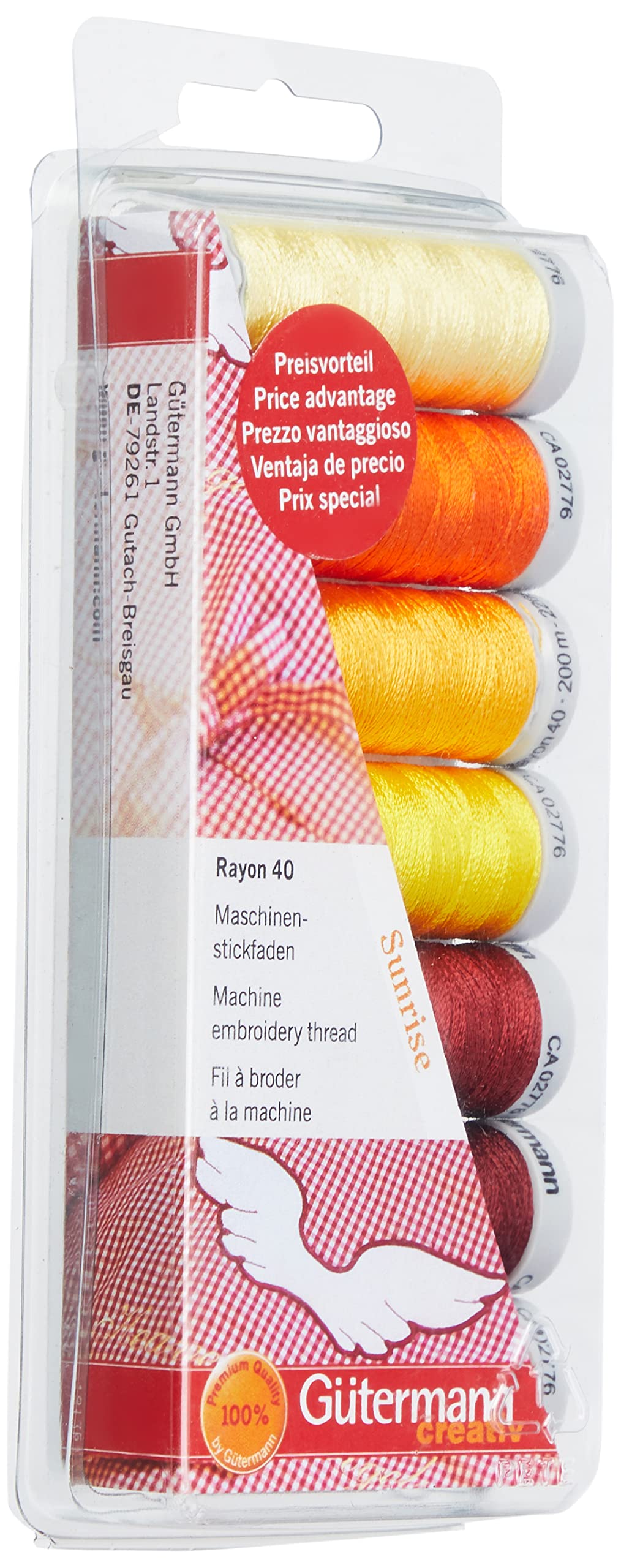 Gutermann - Set di fili da ricamo per macchina da cucire, in 100% viscosa Rayon 40, colore Sunrise
