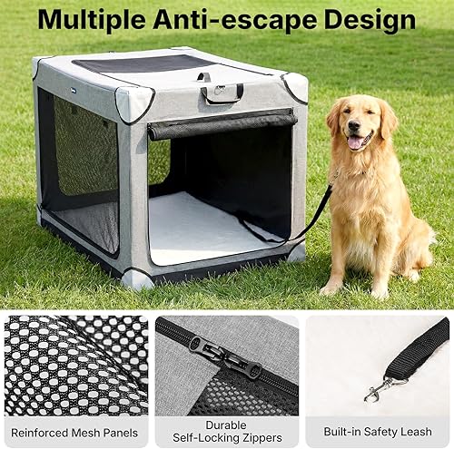 Miniatura 3 de Veehoo Jaula grande para perros para interiores y exteriores, portátil, plegable, para perros, 42 pulgadas, suave, plegable, con ventanas de malla