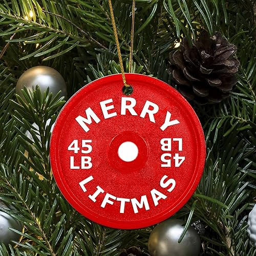 Miniatura 3 de Adorno redondo de Navidad con barra para árbol de Navidad Merry Liftmas, adorno de construcción muscular, 3.2 pulgadas, dos lados, impreso,
