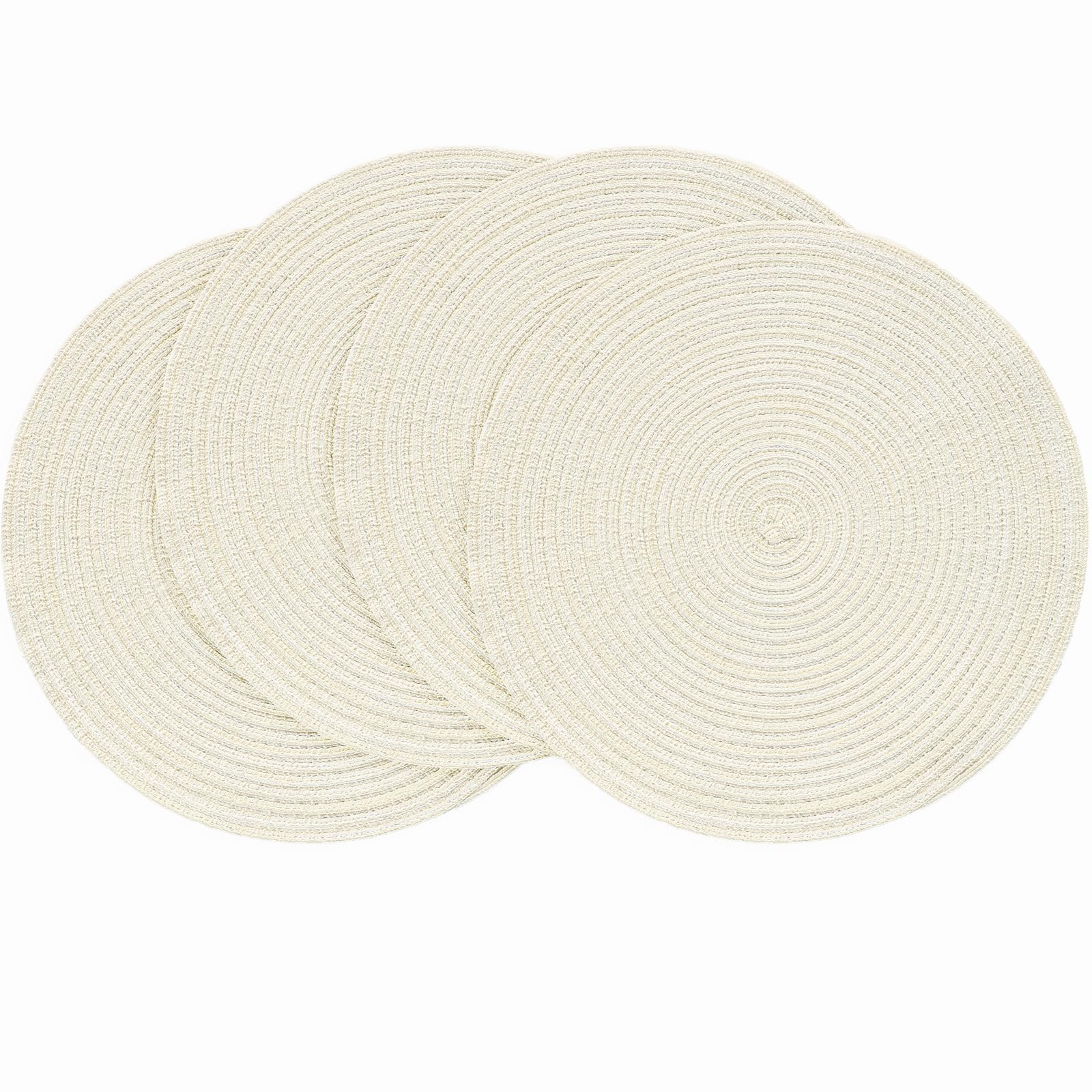 Floroom 15 Inch Round Braided Placemats Set of 4, Washable Heat Resistant Cotton Polyester Circle Place Mats for Kitchen Dining Table - Ivory Cream