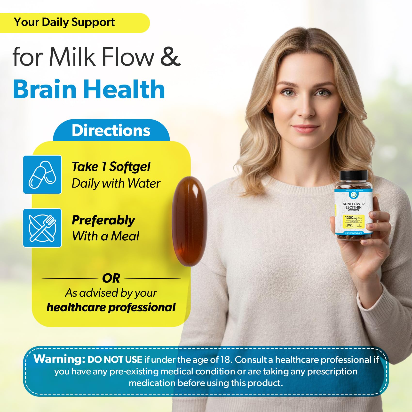 Organic Sunflower Lecithin 1200mg, Breastfeeding Support for Moms 100 Count — Amazon image 4
