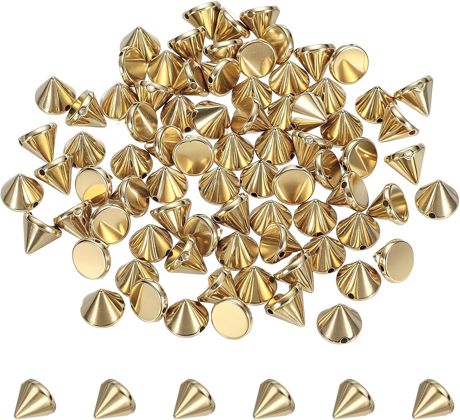HARFINGTON 120pcs Punk Spike Pointed Cone Studs 10x8mm Resin Hand Cone Gold