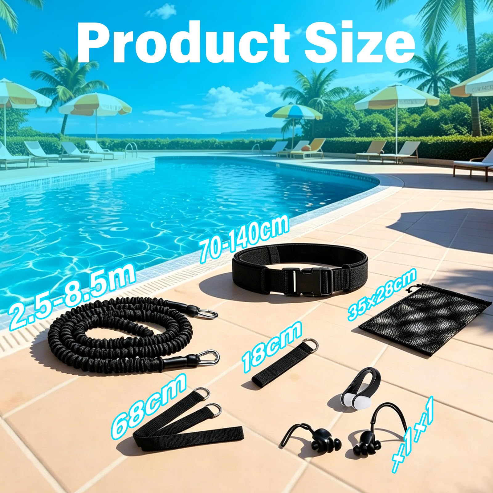 2026 Premium Schwimmgurt für Pool, 2.5-8.5M Einstellbare Schwimmgürtel Erwachsene für Pool, Schwimmhilfe mit Elastischen Gummibändere für Jedes Schwimmbad Schwimmtrainer