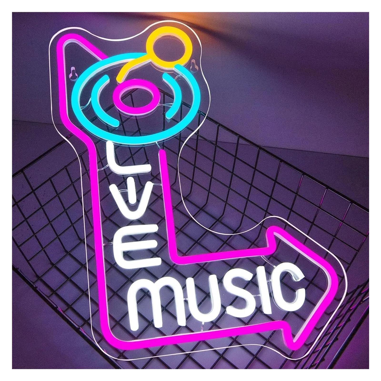 Scritta luminosa Insegna Al Neon A Live Music Con Alimentazione USB, Ideale Per Feste In Stadio O Bar, Per Gli Amanti Della Musica, 40х30cm
