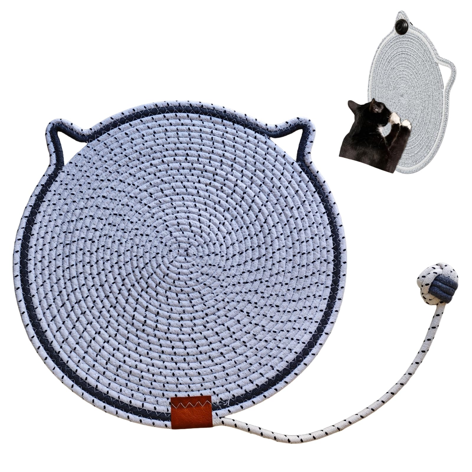 Cat Scratcher Mat, Natural Cotton Rope Cat Scratching Pad, 16.9'' Round Cat Wall & Floor Scratch Pad, Durable Double - Sided Cat Scratcher, Furniture Protector for Wall, Sofa, Couch, Carpet, Beige
