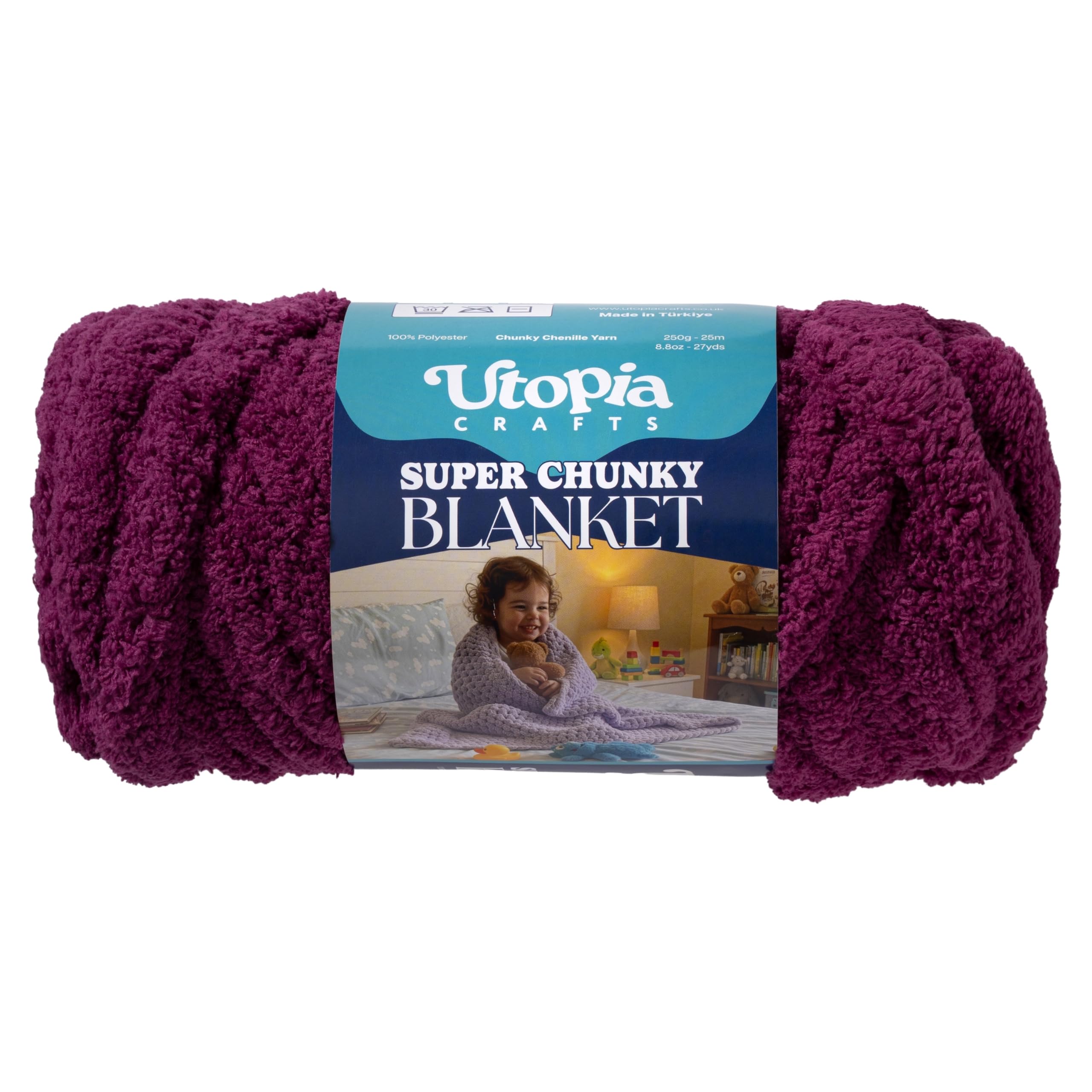 Utopia Crafts Super Chunky Blanket Yarn 250g, Soft Chenille Yarn for Arm Knitting - Thick Bulky Polyester Jumbo Yarn for Hand Knit Throw Blankets, Crochet, DIY Home Décor (Plum)