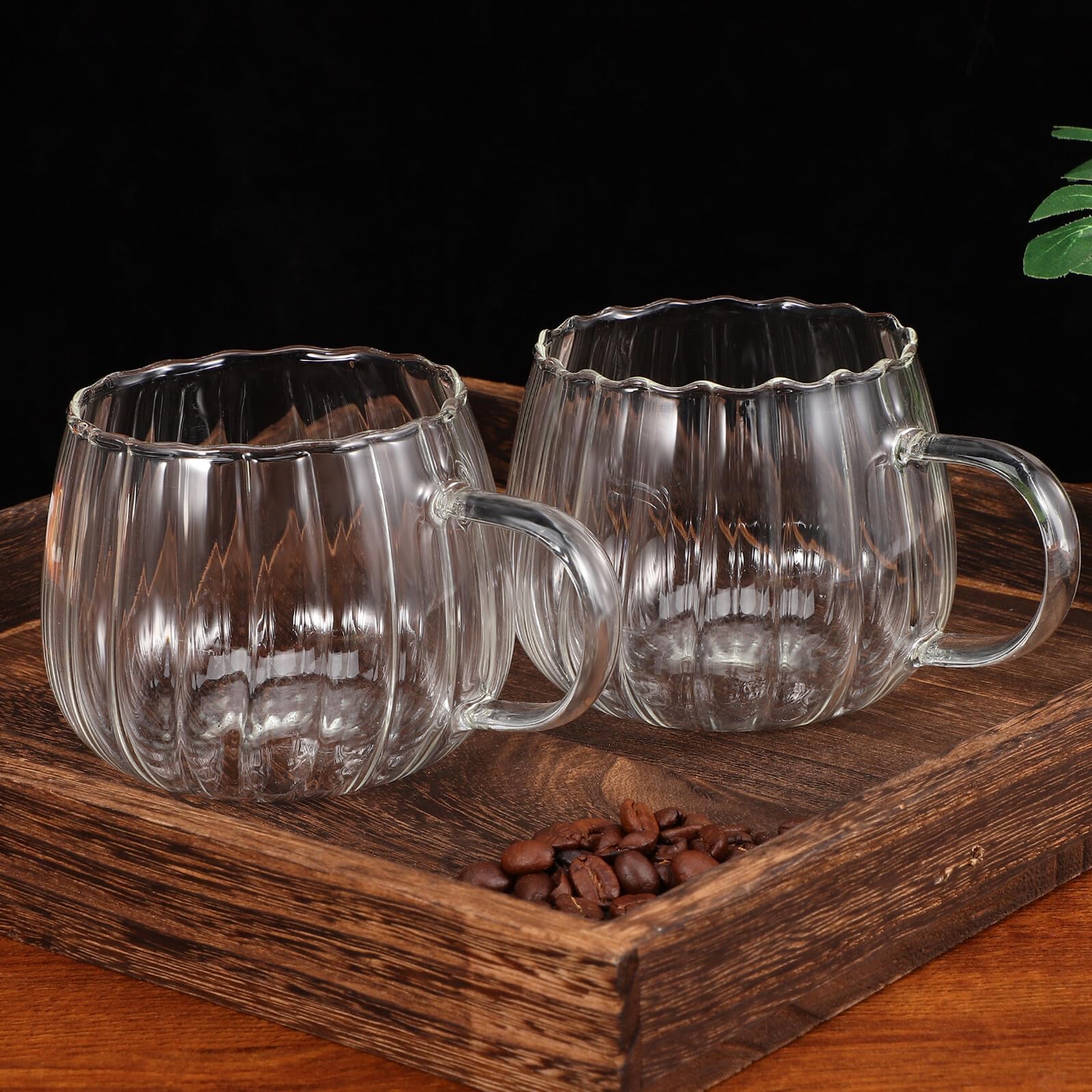 IMIKEYA Set 2 Pezzi Tazze da Caffè Trasparenti in Vetro 400ml con Manico Bordi Lisci Design Raffinato per Colazione e Bevande Calde