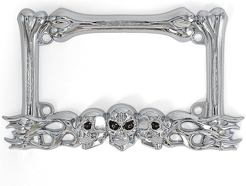 Marco de matrícula de motocicleta con diseño de calavera resistente, se adapta a placas estándar de 7 x 4 pulgadas, compatible con la mayoría de