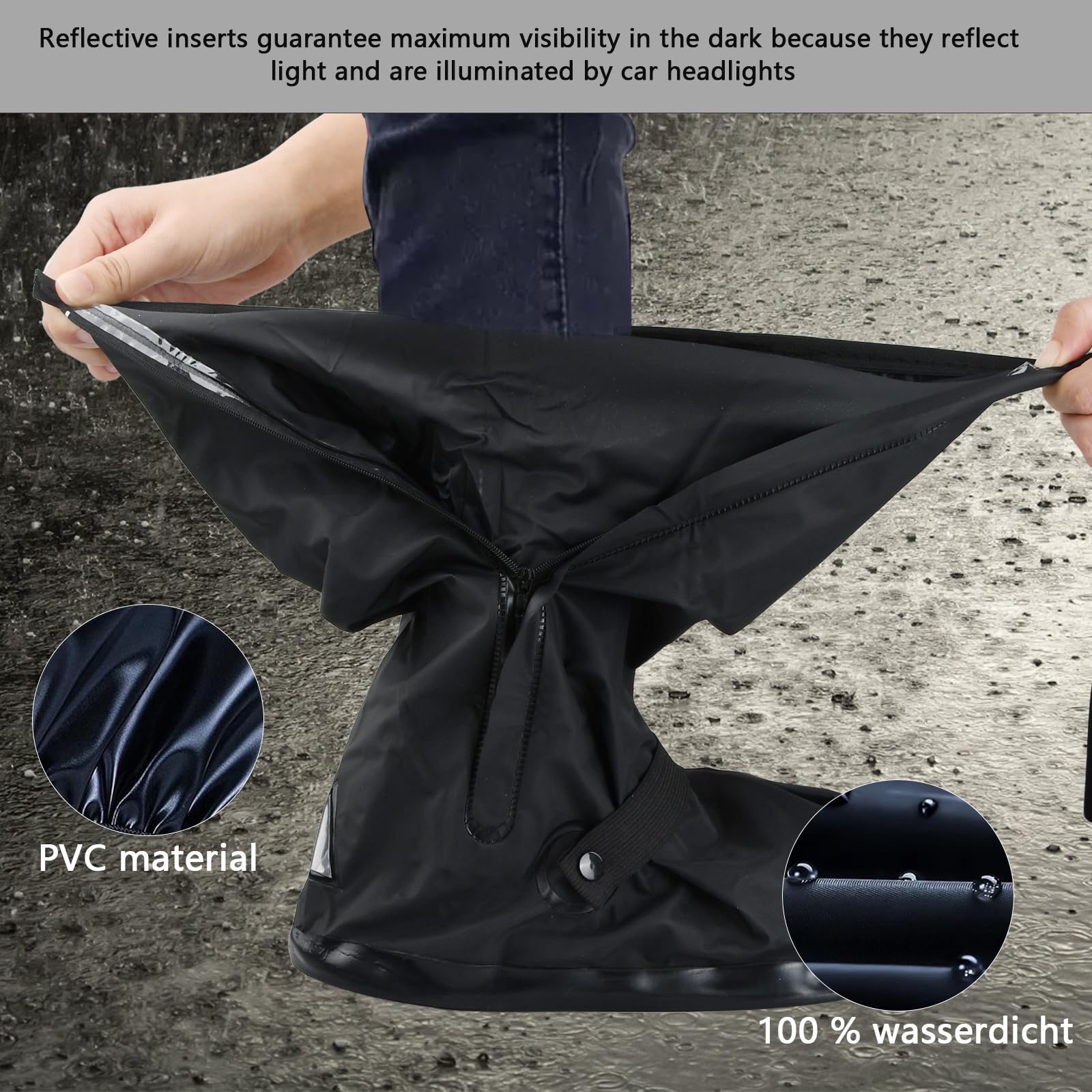 Amexo Cubrezapatos Impermeable, Cubre Zapatos Impermeable Lluvia Reutilizable Cubrecalzado Fundas de Lluvia para Zapatos con bandas reflectantes para Hombres Mujeres