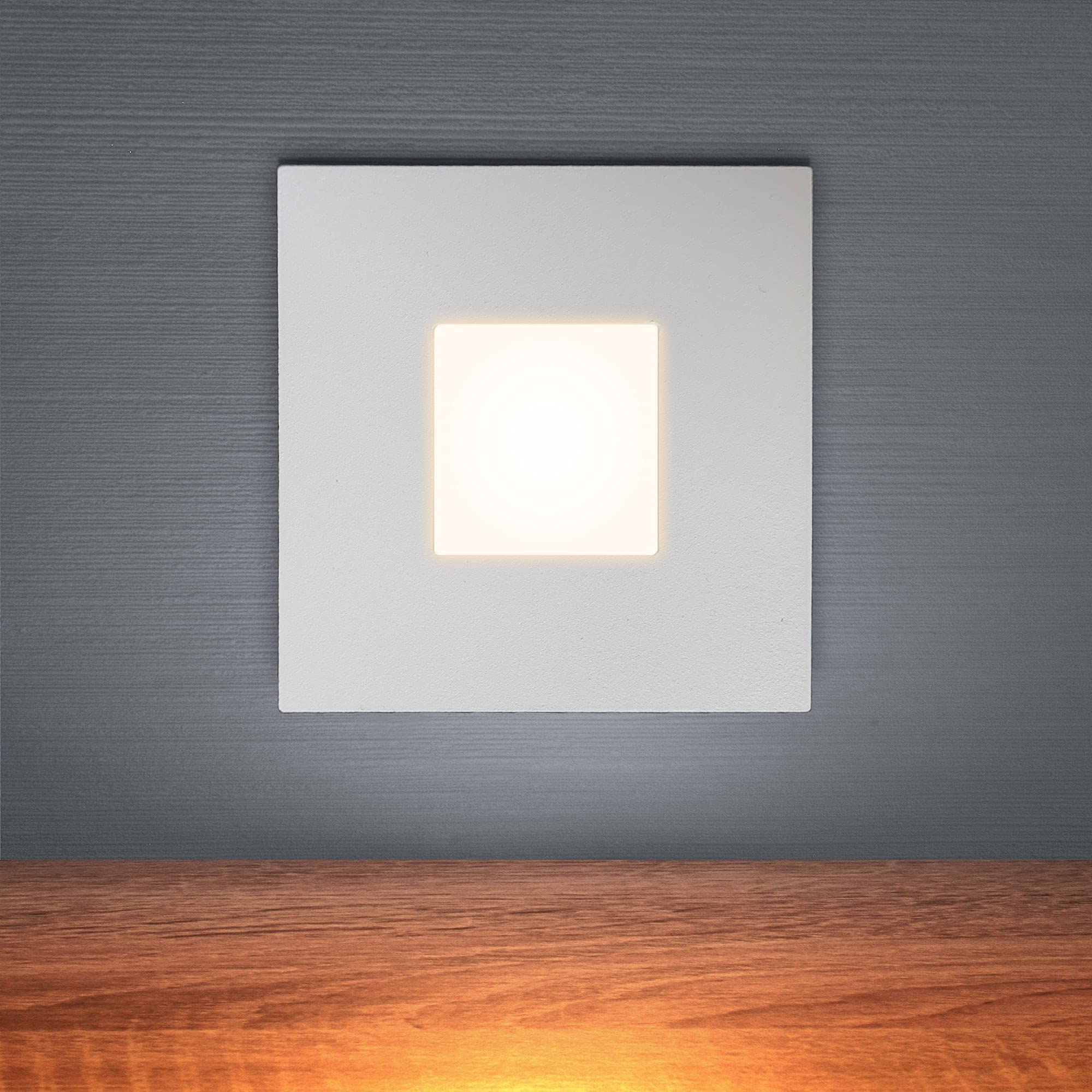 Maxkomfort LED Treppenbeleuchtung 230V – 0,5W 40lm Wandeinbauleuchte Eckig für 60mm Dose – Warmweiß (3000K) – Aluminium Stufenlicht für Flur – Stromsparendes Nachtlicht ohne Sensor – 6er Set Weiß