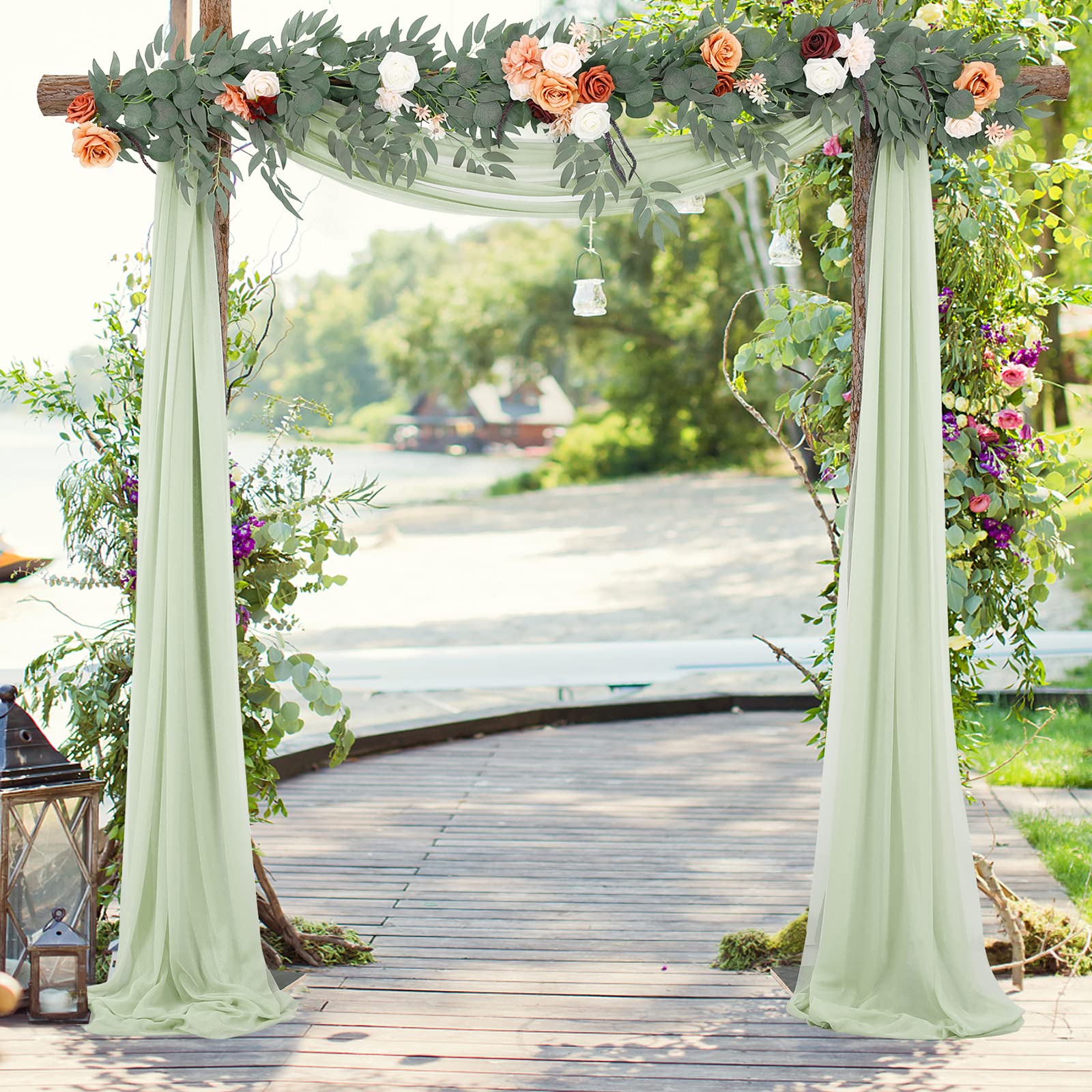 Mariage Arche Tenture Voilage Drapés Mousseline Élastique 70 x 550 cm Décoration Toile Fond Rideau Gaze Gris Vert