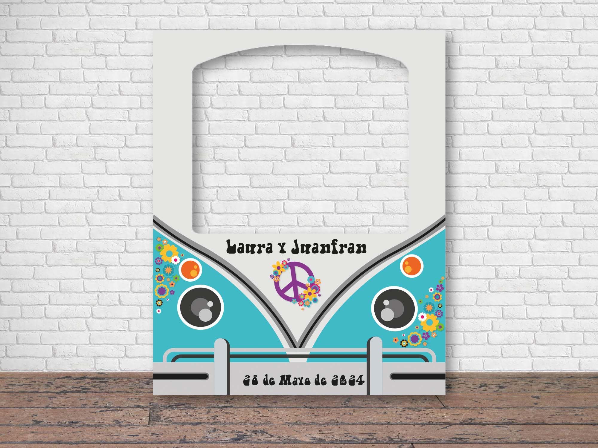 Oedim Photocall Furgoneta Azul Personalizado + Atrezzos, photocall Decorativo para Boda, decoración para Eventos