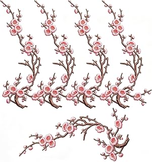 Cherry Blossom Iron On Patches, Pink Flower Embroidered Applique, 5 Pcs | Sew On Option, Denim Jacket Backpack Jeans Repair, DIY Craft Clothing Decoration, Washable Durable Thread