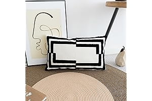 Geometric Black and White Lumbar Pillow Cover for Patio Decor