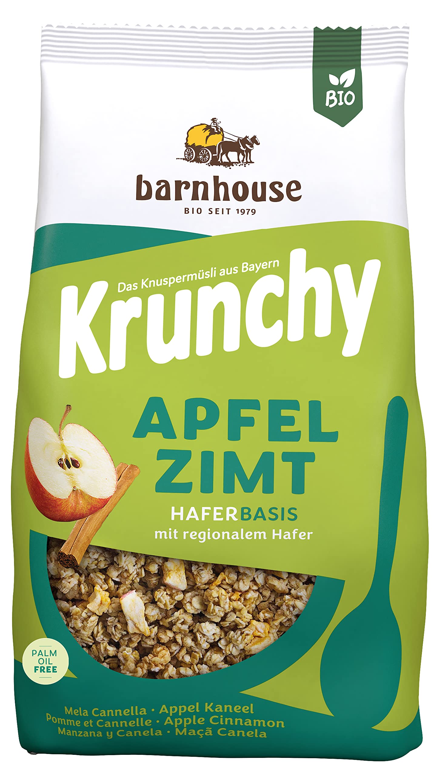 Barnhouse Krunchy Apfel-Zimt, Bio Hafer-Knuspermüsli aus Bayern, mit köstlichen Apfelstückchen und aromatischem Zimt, 5 x 1250 g