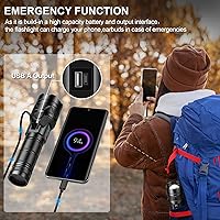 Vista 7 de Linternas recargables de 10000 lúmenes altos, largo alcance, 5000 pies, linterna LED súper brillante USB C, alta potencia, multifuncional
