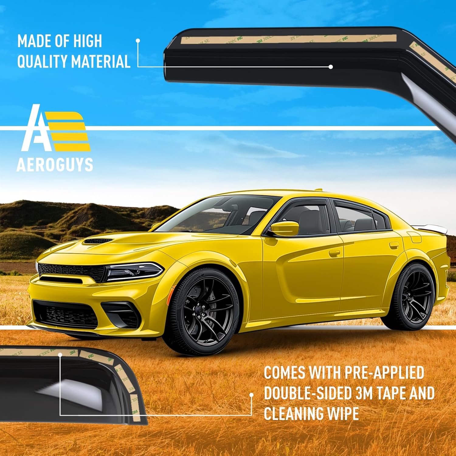 Extra Durable Window Deflectors in-Channel Window Visors Rain Guards Fit for Dodge Charger 2011-2023, Sun Visors, Wind Vent for Shades, Exterior Car Accessories - 4pcs. AG0716