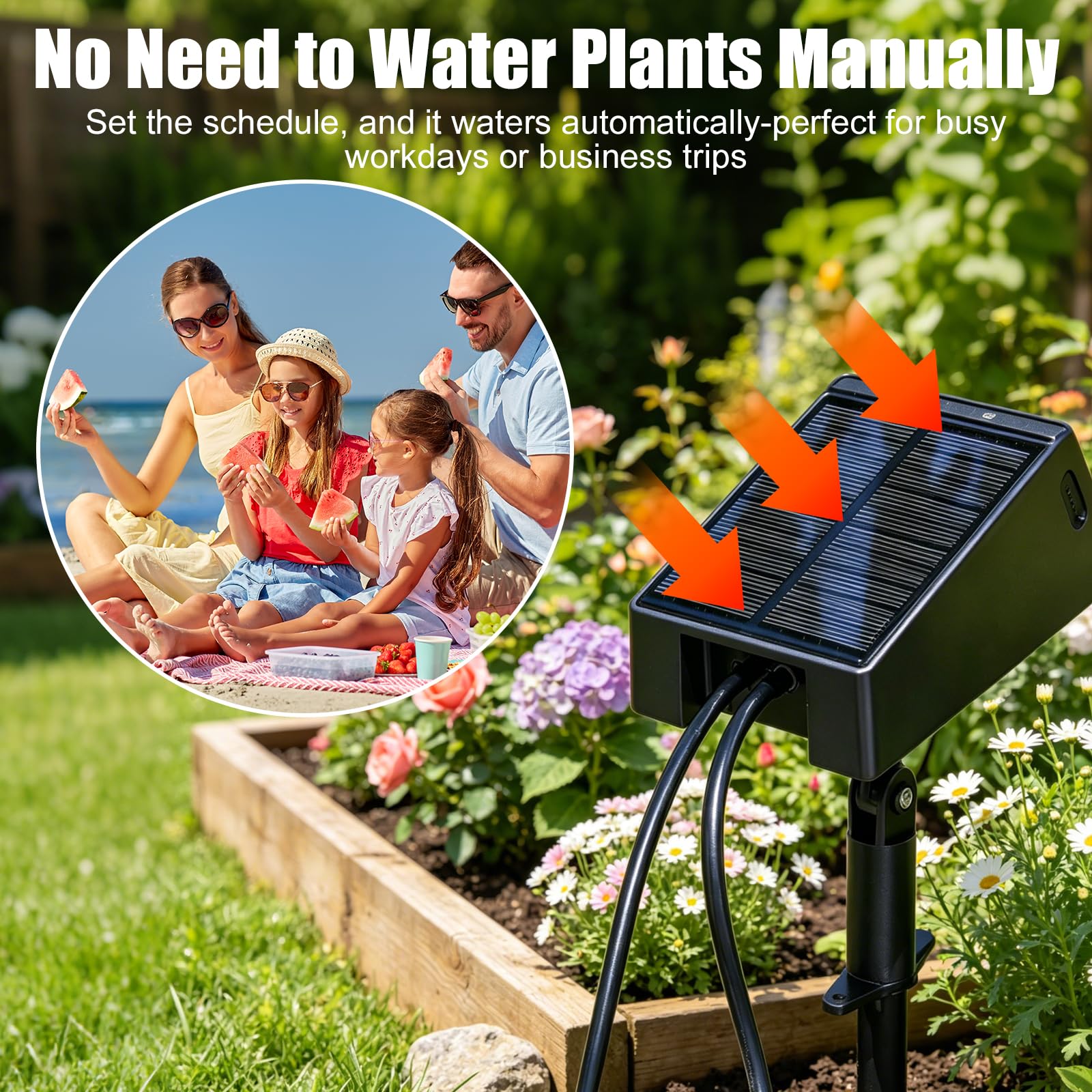 OBEST Kit de Sistema de Riego Solar con 10 Goteros y 10m de Manguera | Modos de Riego Automático, Riego Autónomo para Balcones, Jardines y Plantas en Maceta, Ideal para Vacaciones y Viajes Cortos
