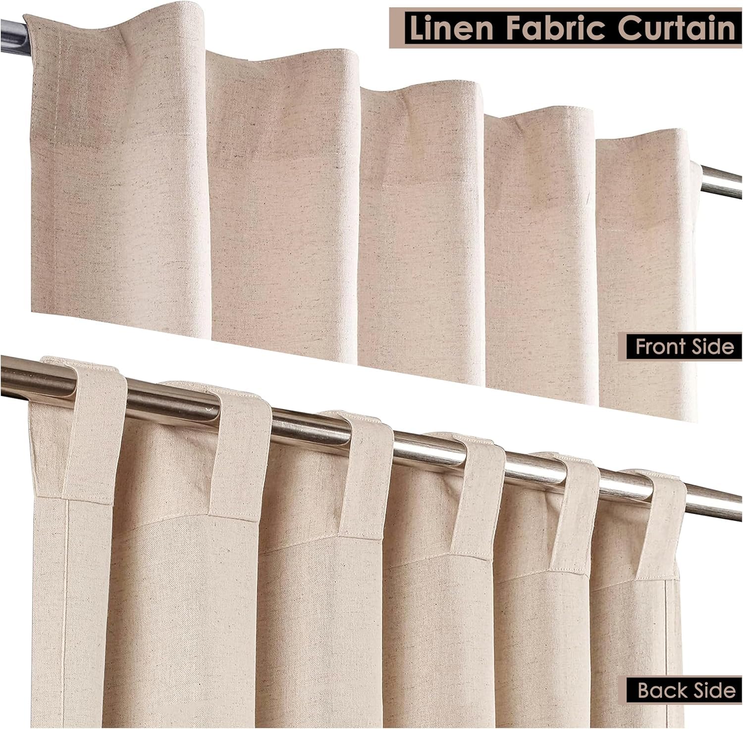 HOMIDATE Lot de 2 panneaux de rideaux en coton et lin naturel, 127 x 274,3 cm