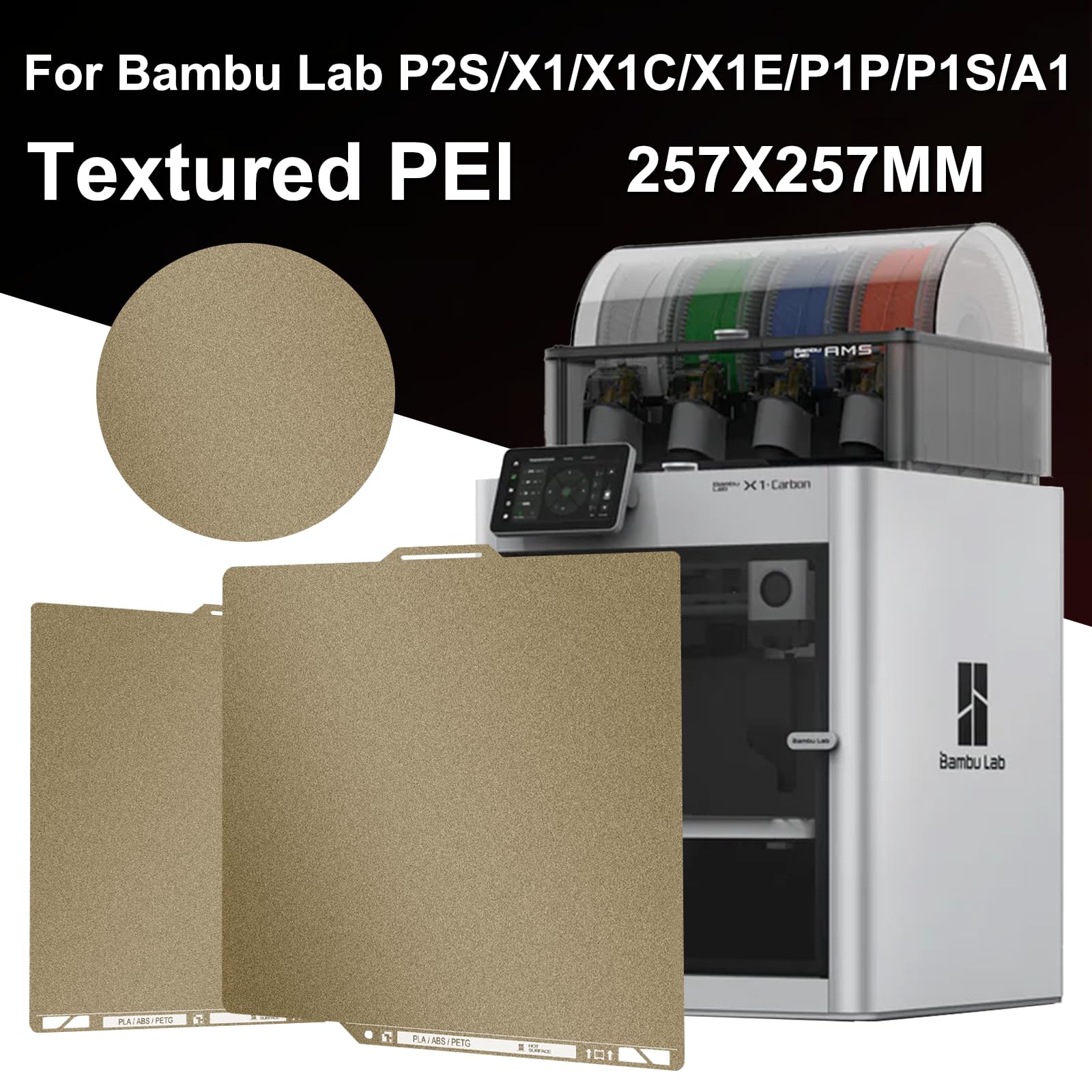Plaque d'impression PEI texturée renforcée de 0,77 mm avec code QR pour Bambu Lab P2S, X1, X1C, X1E, P1P, P1S A1, imprimable des deux côtés, en acier à ressort, flexible, 257 x 257 mm, pour imprimante