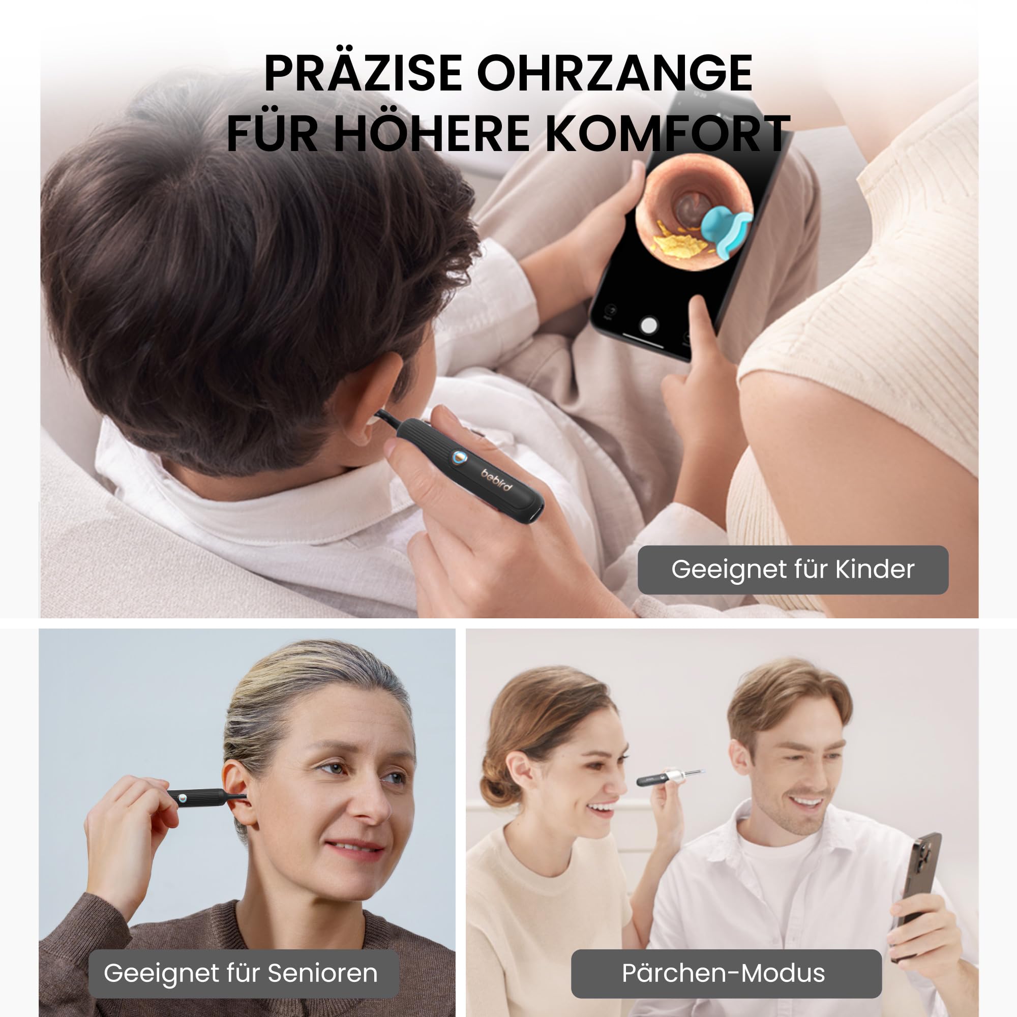 Bebird Sichtbarer Ohrenreiniger, 1920P HD Einstellbarer Ohrenputzer mit Kamera und Licht, Tragbares Ohrenpflegewerkzeug mit Aufbewahrungsbox für Erwachsene und Kinder, kompatibel mit iOS und Android