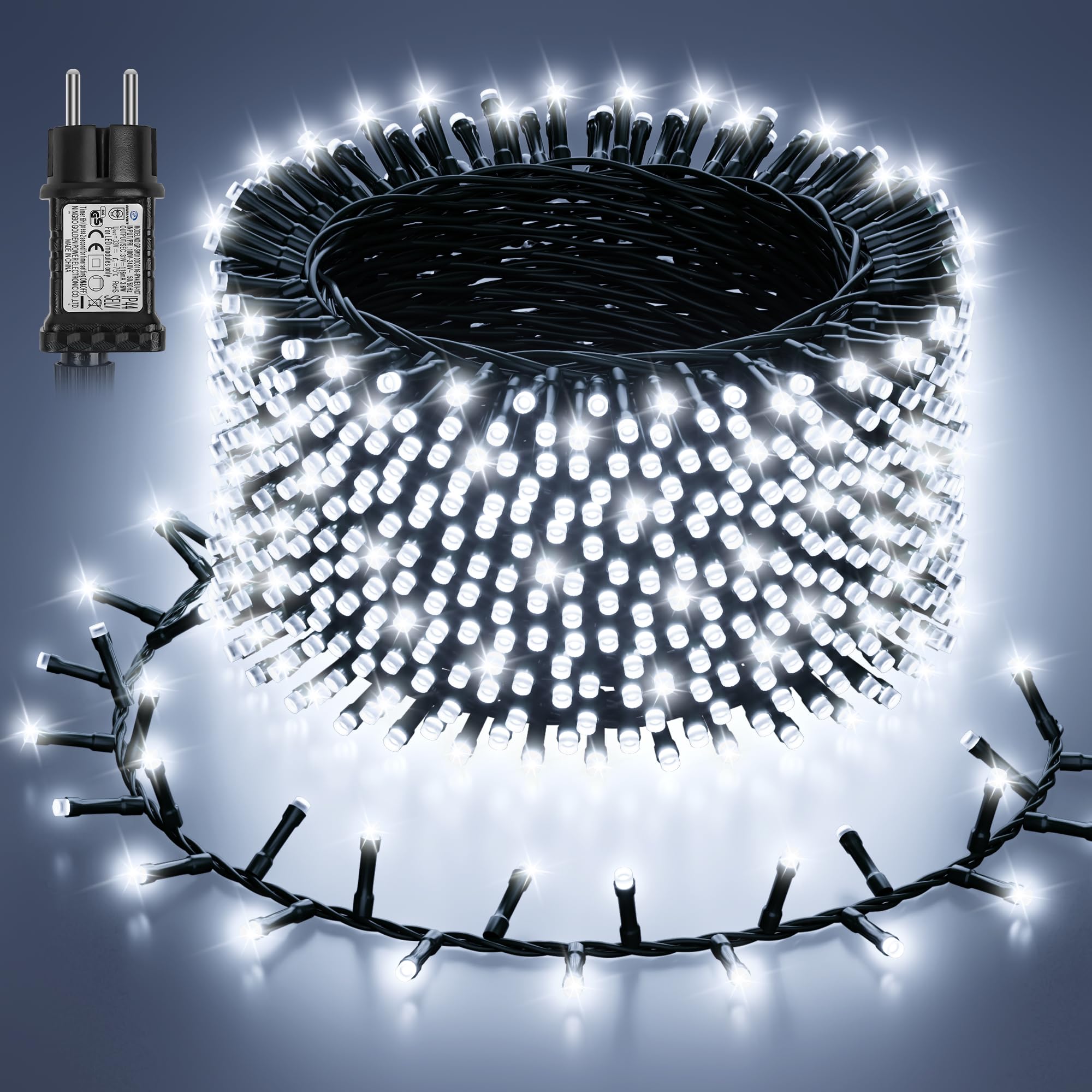 Luminosa árbol de Navidad exterior, 40 m, 2000 LED, guirnalda luminosa exterior e interior, 8 modos de árbol de Navidad para decoración de Navidad, exterior, adaptar escaleras, ventanas, balcones, luz