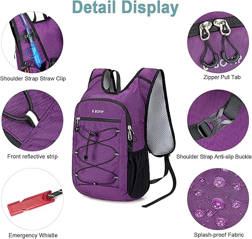 Miniatura 6 de BOVIP Mochila de hidratación ligera, mochila de senderismo multiusos de 15 litros con bolsa de agua de 1.5 L, mochila de agua hidráulica para