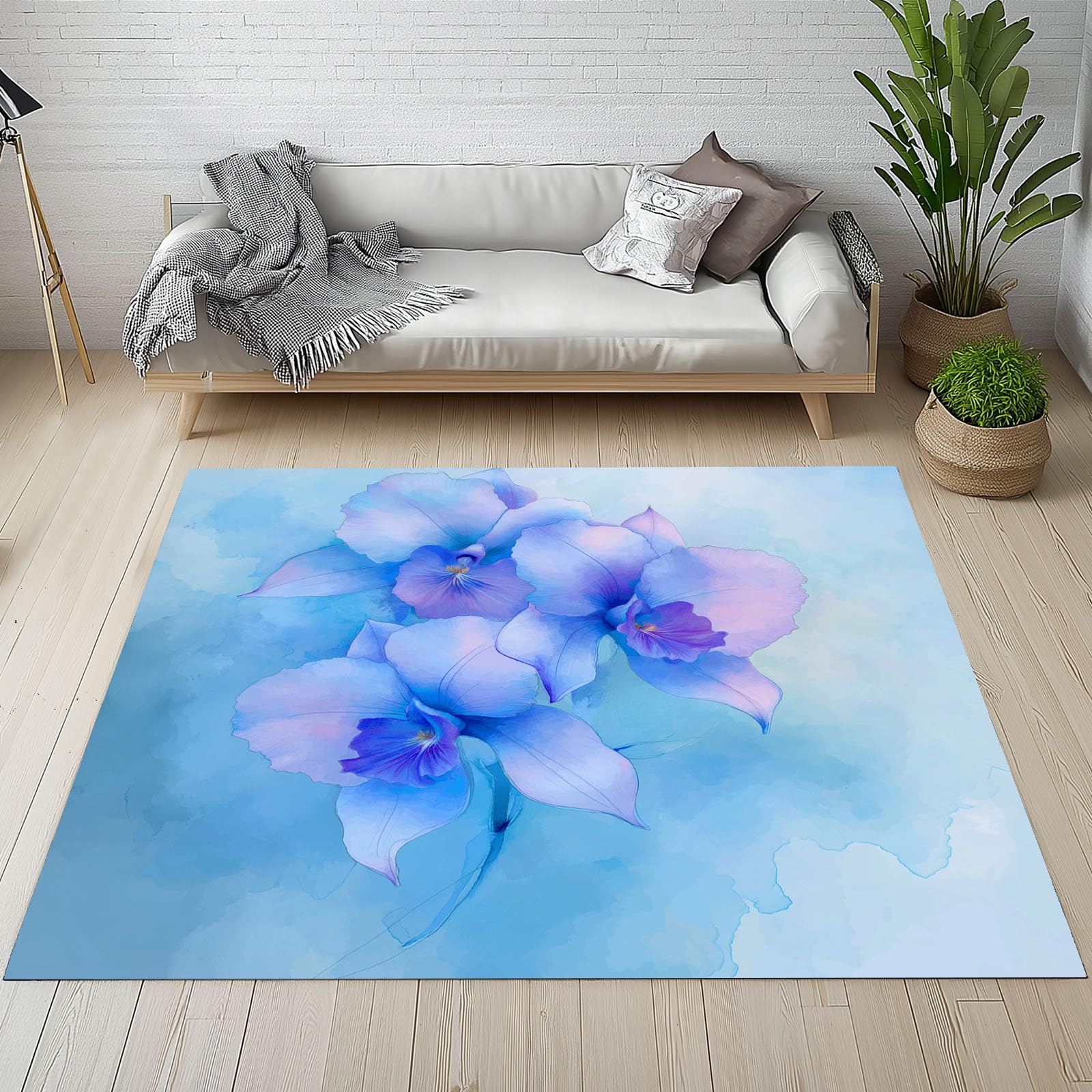 Tapis orchidée poils ras anti-glisse et facile à laver pour cuisine