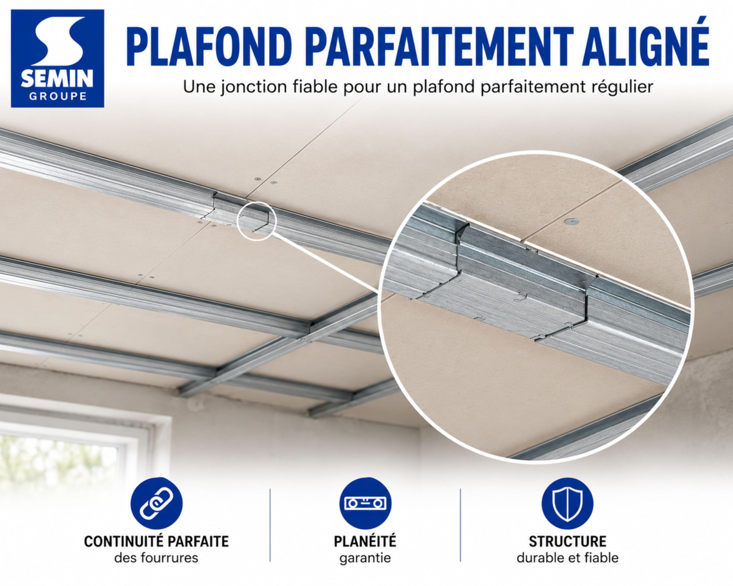 SEMIN Raccord de Fourrure RAC 47 – Boîte de 50 Pièces – Acier Galvanisé – Compatible Fourrures 45 et 47 mm – Jonction Profilés pour Plafond Plaque de Plâtre – Pose Rapide