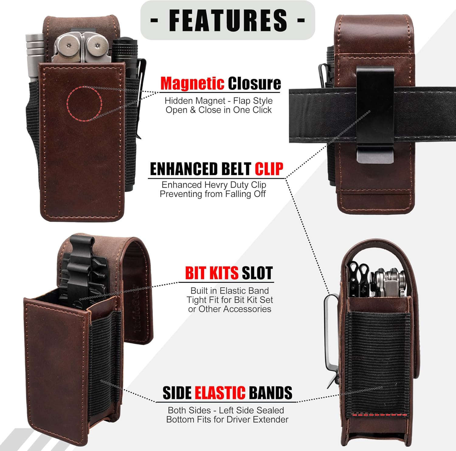 Multitool Holster with Belt Clip for Men, Faux Leather Multitool Sheath for Belt, Pocket Organizer for Work, Fits for Leatherman, SOG, Gerber Tools, Coffee - Image 5