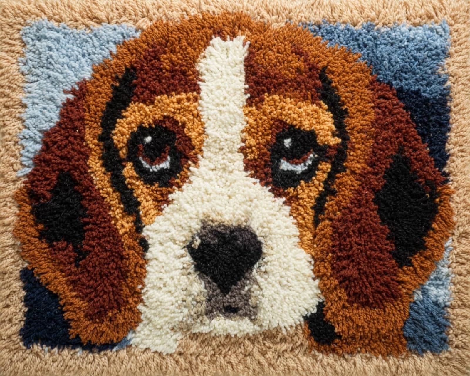 Wallphantom Latch Hook Rug Kits for Adult,Animal Dog Beagle,DIY Rug Crochet Making Kits with Pre-Printed Canvas and Latch Hook Tool and Enough Yarn,55x75cm