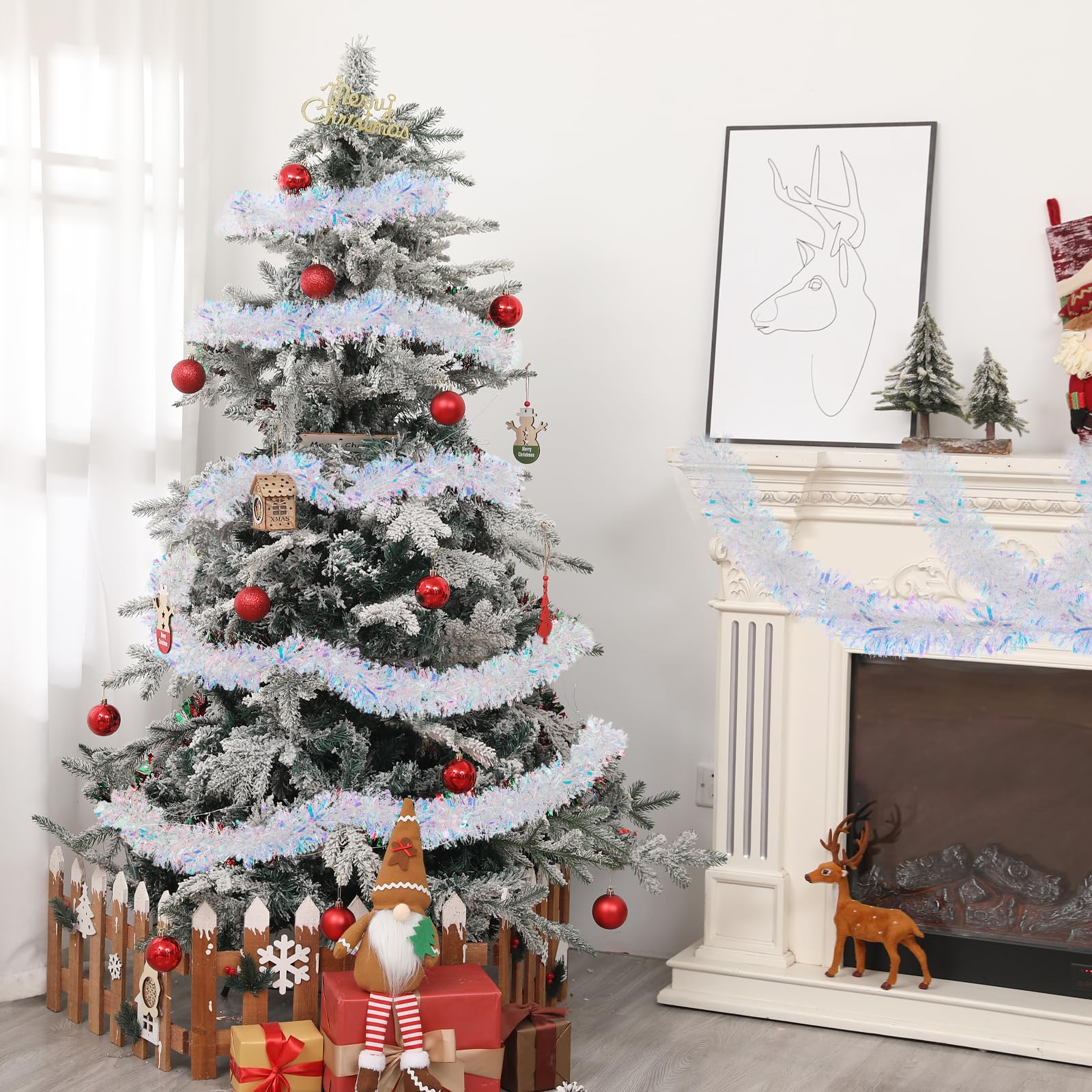 6 m lange Weihnachts-Lametta-Girlande, schillerndes Metallic-Lametta, gedrehte Girlande, Glitzerfolie, Girlande für Weihnachtsbaumdekoration, Hochzeit, Partyzubehör