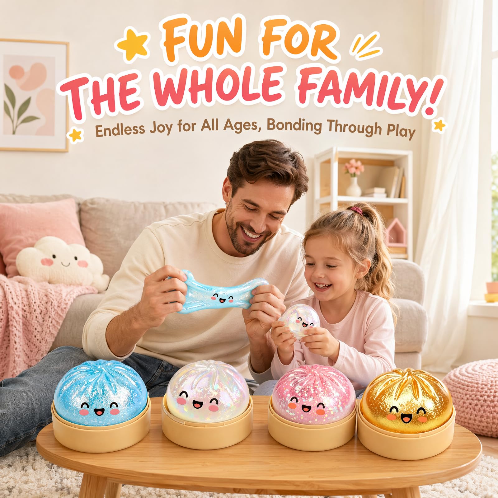 Glitter Squishy Bao Dumpling, 4Pcs Mystery Dumplings Squishies Fidget Toys - Image 6