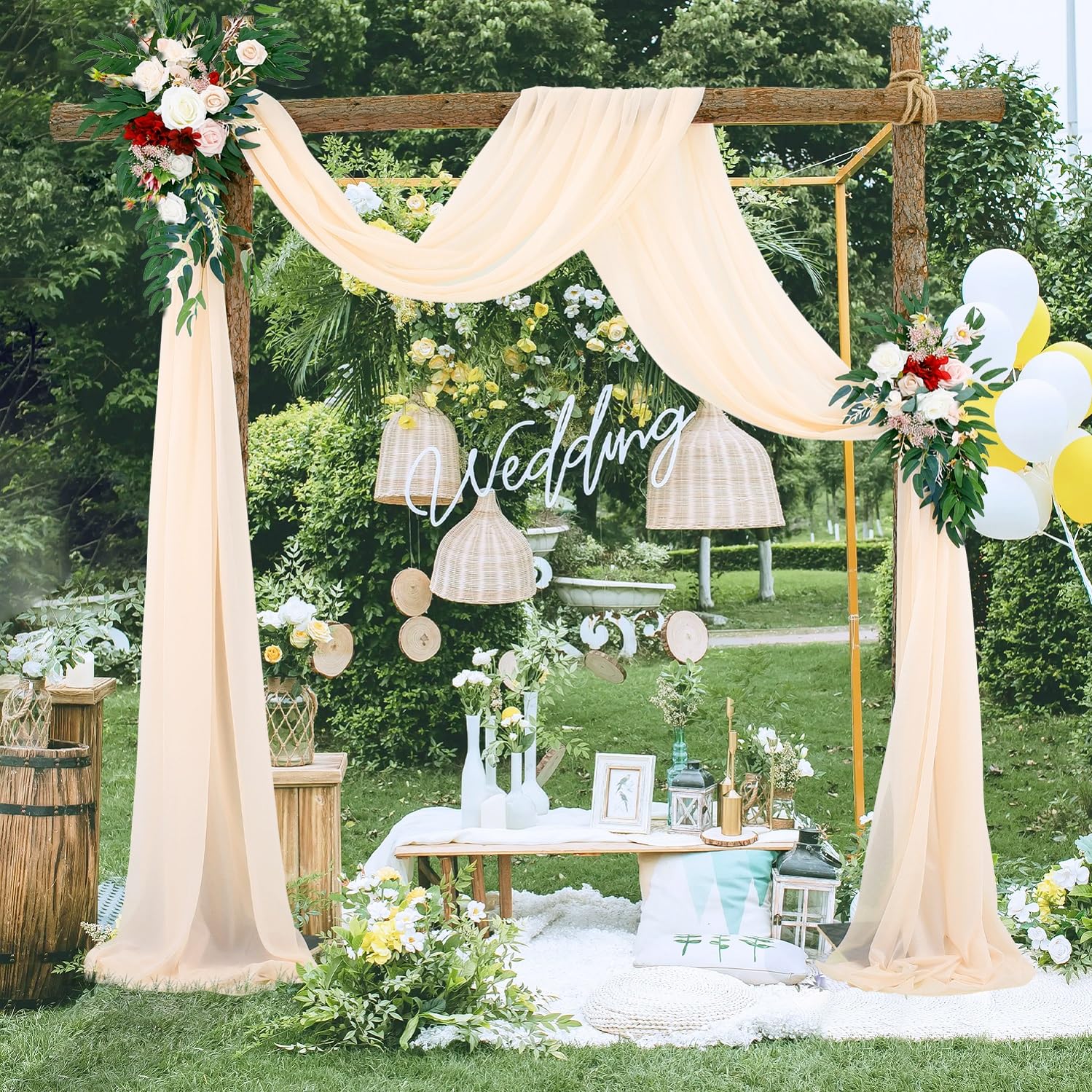 Champagner Chiffon Vorhang, 75 x 1000 cm, transparente Hochzeitsvorhänge, Foto-Hintergrund, Transparenter Tüll, Hochzeitsdeko, elegante Fensterdekoration, Partyartikel