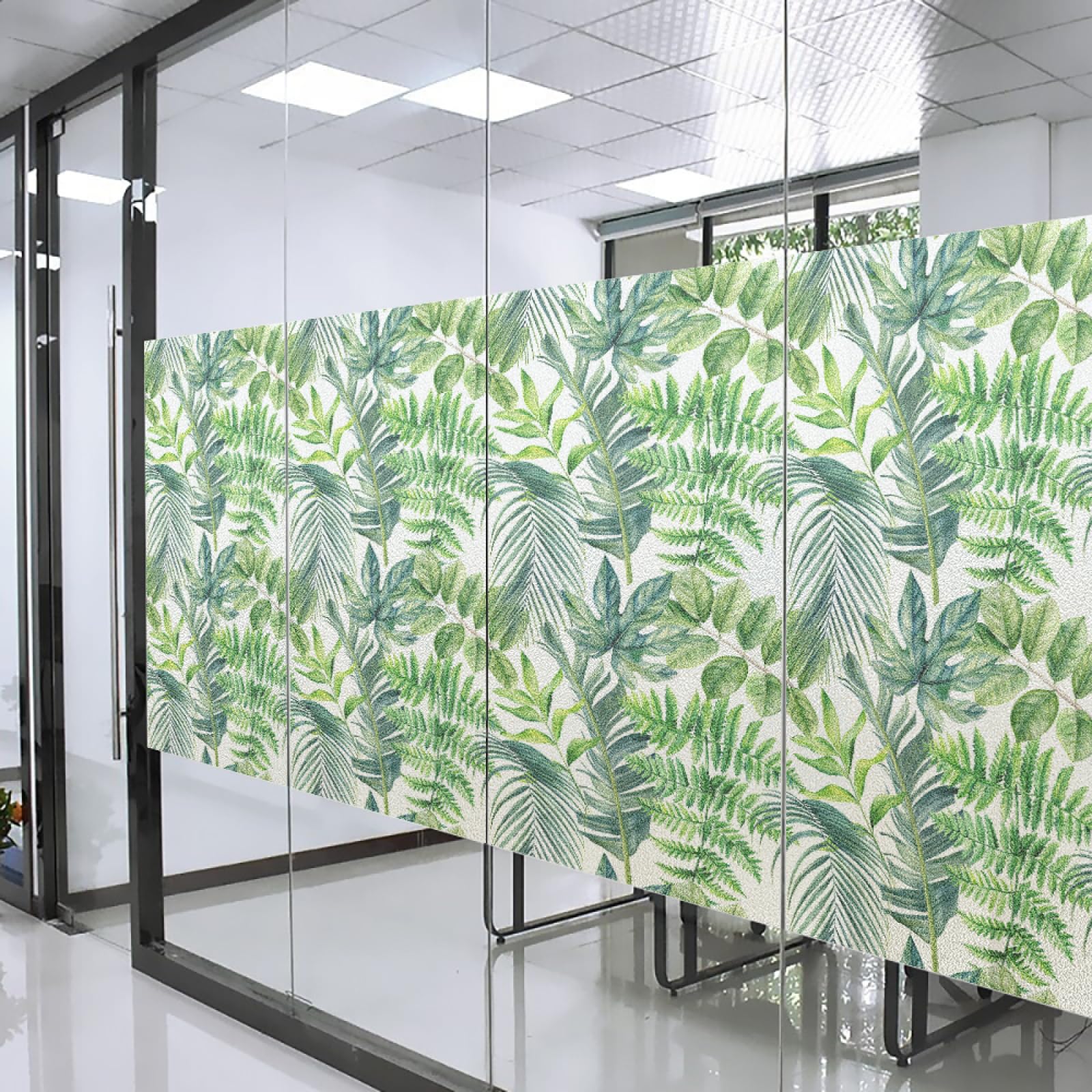 Dwetcxo Green Window Film Privacy Palm Leaves Glass Frosted Privacy Film For Glass Windows Static Cling No Glue Window Films Covering Self Adhesive Anti Uv For Office Bathroom Home 45X100cm/4 Pcs