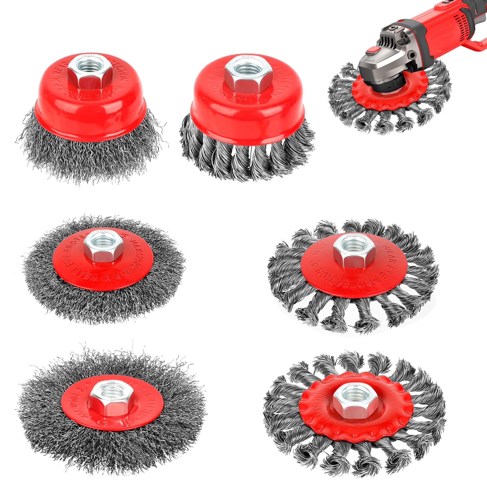 6 Pieces Wire Brush, M14 Wire Brushes for Drill, Diameter 75 mm/100 mm/120 mm Wire Drill Brush, for Polishing/Sanding/Removing Rust/Corrosion